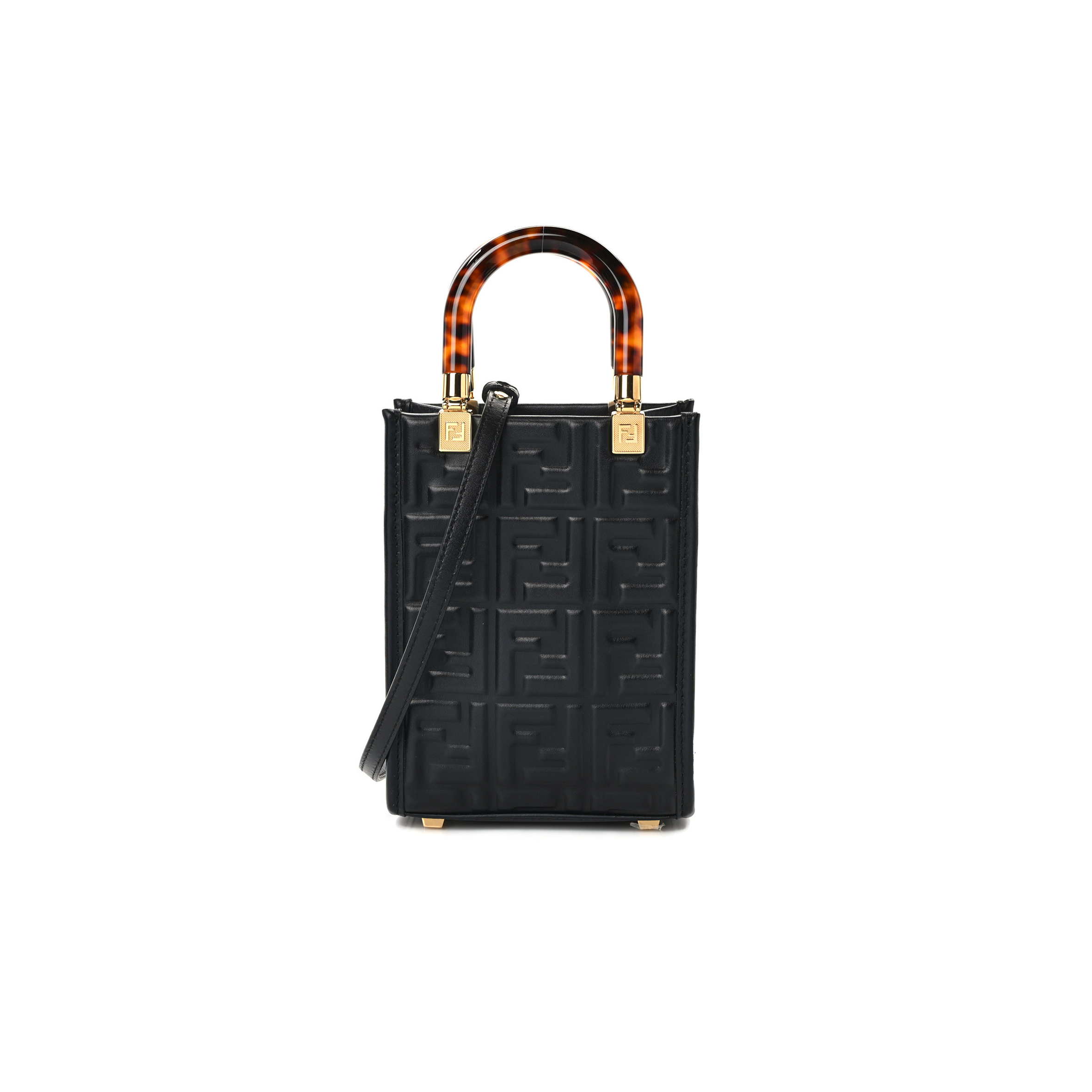 F**di ff zucca leather mini sunshine shopper tote crossbody bag (17*13*5cm)